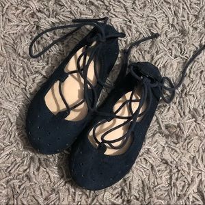 Zara Kids Navy Blue Lace Up Ballerina Flats